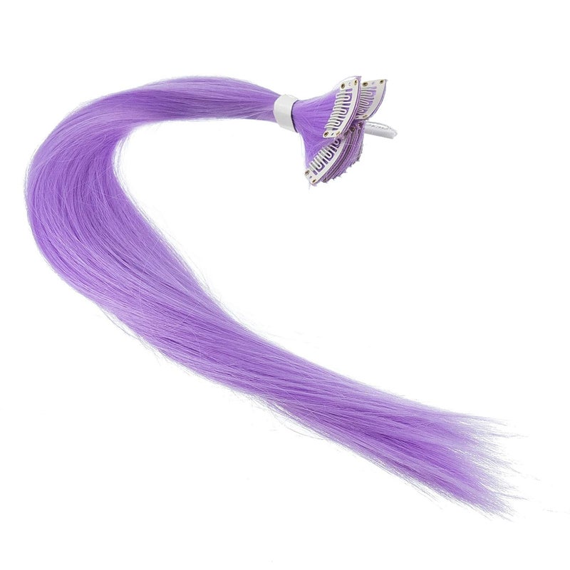 SWACC 12 Pcs Straight One Color Party Highlights Clip on in Hair Extensions For Women Colored Hair Streak Synthetic Hairpieces (Lilac Purple) - Image 2